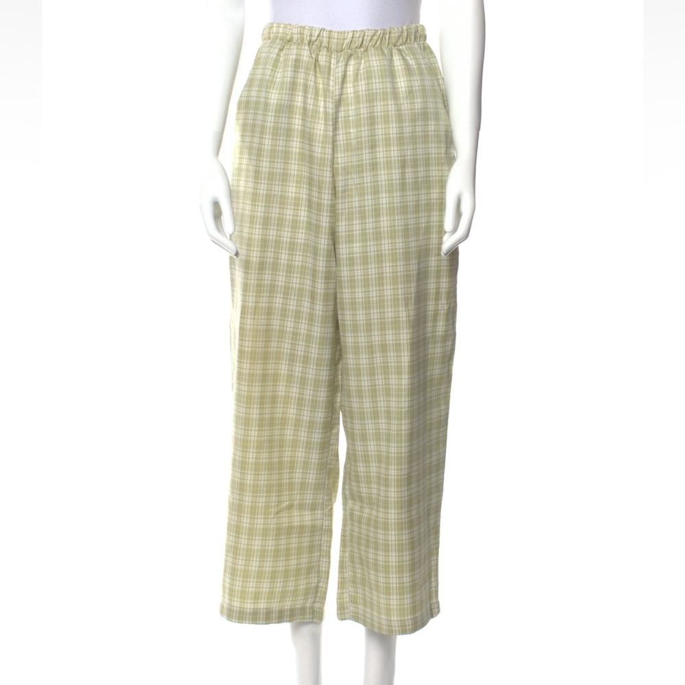 Lisa Says Gah Women's Green White Plaid Wide Leg Pants Pull on Size XL